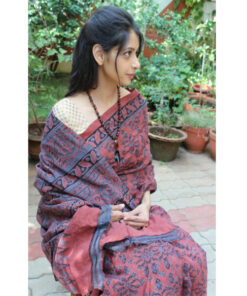 Alternative view of Exclusive Hand Block Printed Ajrakh Hand Woven Matka Khadi Saree