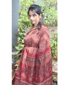 Alternative view of Exclusive Hand Block Printed Ajrakh Hand Woven Tussar Silk Saree