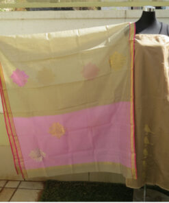 Alternative view of Hand Woven Chanderi Biscuit Color Fabric For Kurta & Biscuit-Purple Chanderi Dupatta With Zari Motifs