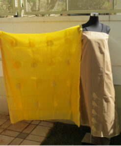 Alternative view of Hand Woven Chanderi Biscuit Color Fabric For Kurta & Yellow Chanderi Dupatta With Zari Motifs