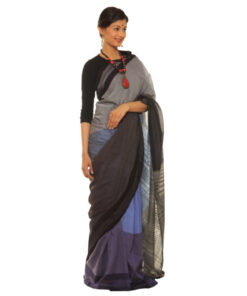 Alternative view of Exclusive Hand Woven Pure Cotton Grey & Light Blue Kutch Saree