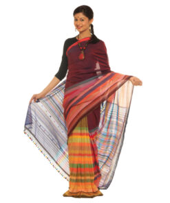 Alternative view of Exclusive Hand Woven Pure Cotton Maroon Kutch Saree