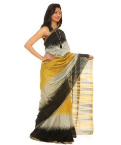 Alternative view of Hand Woven Cotton By Silk Contemporary Ikat Yellow, Black & Dark Grey Saree