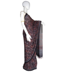 Alternative view of Hand Block Printed Ajrakh Pure Georgette Black & Indigo Blue Saree