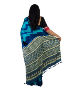 Alternative view of Exclusive Hand Block Printed Shibori & Ajrakh Gajji Silk Blue Saree In Vegetable Dyes