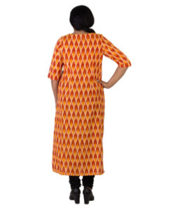 Alternative view of Exclusive Hand Woven Pochampalli Ikat Pure Cotton Orange and Red Color Kurti | Shift Dress