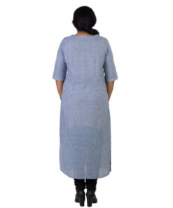 Alternative view of Exclusive Hand Woven Muslin Pure Cotton White & Blue Color Kurti | Shift Dress
