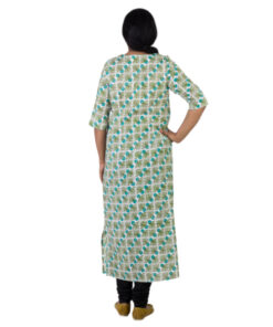 Alternative view of Exclusive Hand Block Printed Pure Cotton Greenish Blue Color Kurta | Shift Dress