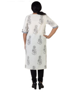 Alternative view of Exclusive Hand Block Printed Pure Cotton Off-White Kurta | Shift Dress with Black Color Mughal Motif
