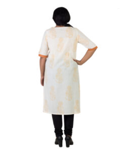 Alternative view of Exclusive Hand Block Printed Pure Cotton Off-White Kurta | Shift Dress with Yellow Color Mughal Motif
