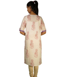 Alternative view of Exclusive Hand Block Printed Pure Cotton Off-White Kurta | Shift Dress with Red Color Mughal Motif