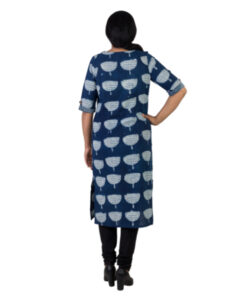Alternative view of Exclusive Hand Block Printed Dabu Lotus Motif Pure Cotton Indigo Blue Kurta | Shift Dress in natural dyes