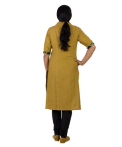 Alternative view of Exclusive Hand Woven Pure Cotton Yellow Kurta in natural dyes