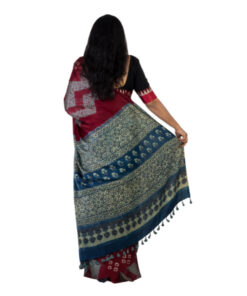 Alternative view of Exclusive Hand Block Printed Shibori, Tie & Dye & Ajrakh Gajji Silk Red Saree