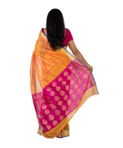 Alternative view of Handwoven Chanderi Silk By Cotton Saree With Silk By Silk Pallu
