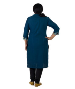 Alternative view of Exclusive Hand Woven Pure Cotton Indigo Blue Kurta With Ajrakh Thick Border on Sleeves in Natural Dyes