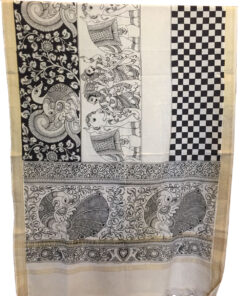 Alternative view of Exclusive Hand Painted Pen Kalamkari Mangalgiri Cotton Dupatta With Peacock  And Elephant Pattern