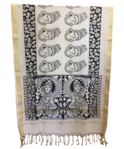 Alternative view of Exclusive Hand Painted Pen Kalamkari Mangalgiri Cotton Dupatta With Face Pattern Style 1