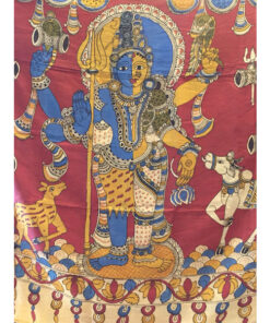 Alternative view of Hand Painted Pen Kalamkari Chenoori Silk Indigo Blue & Maroon Saree in Vegetable Dyes