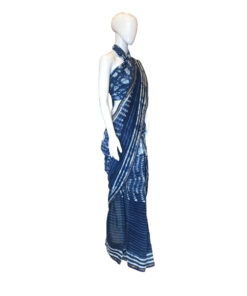 Alternative view of Exclusive Dabu Hand Woven Hand Block Printed Chanderi Cotton Indigo Blue Saree